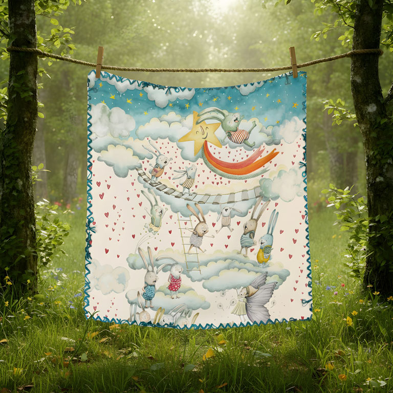 Cobija Conejos Arcoíris - 100% Algodón - Personalizable